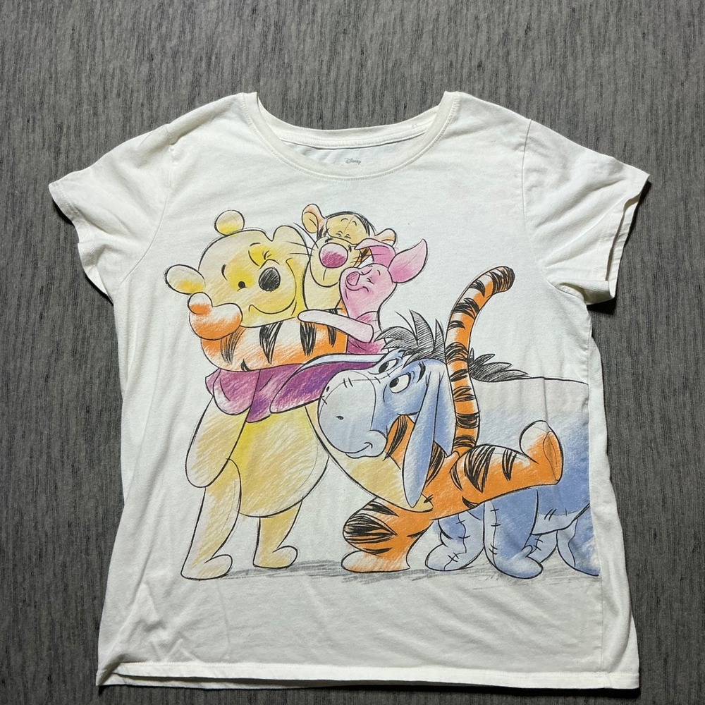 Disney Winnie the Pooh Tigger Piglet Eeyore Graphic T-Shirt White Large